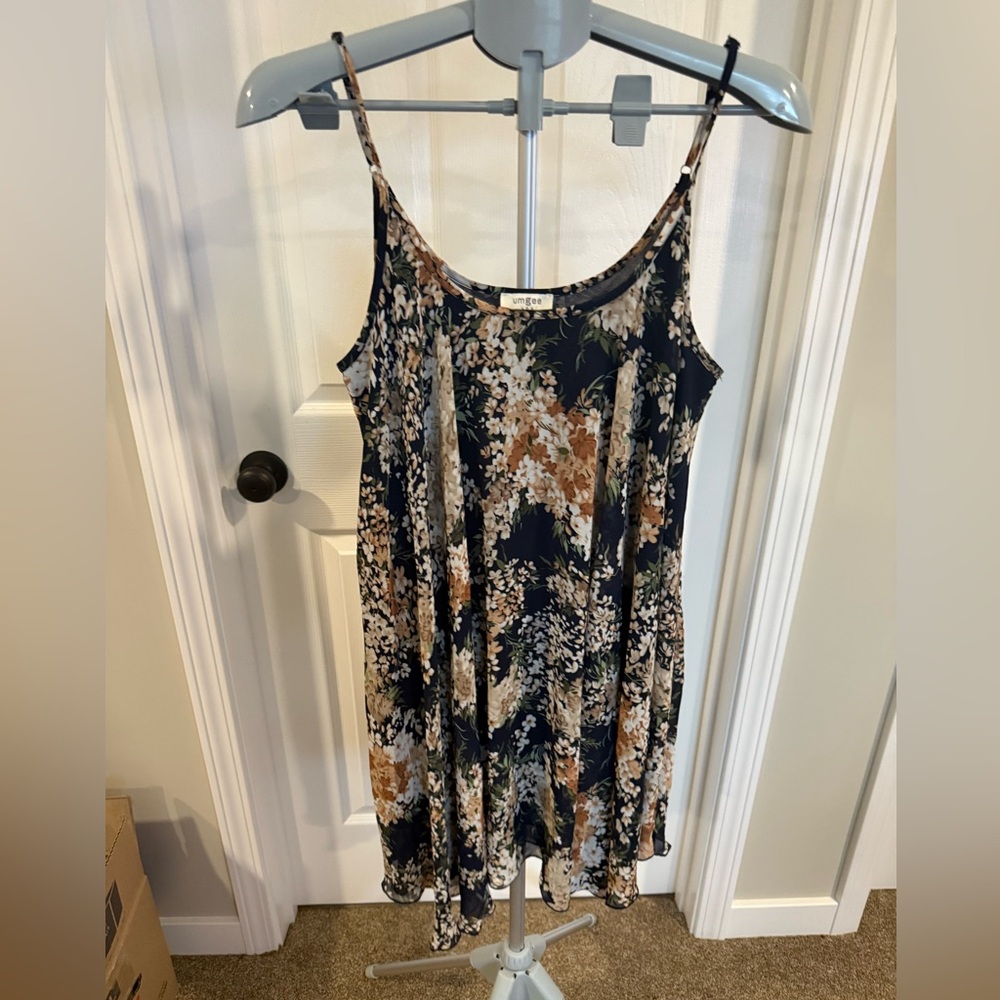Umgee Navy and Brown Floral Slip Dress